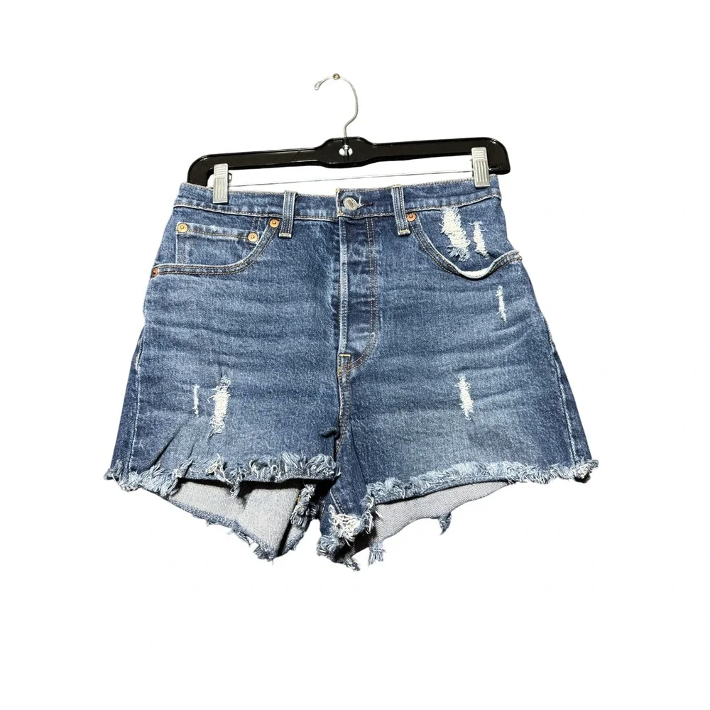 Levi's Premium 501 Original Shorts Women 27 Blue Excellent Distressed Cut Off